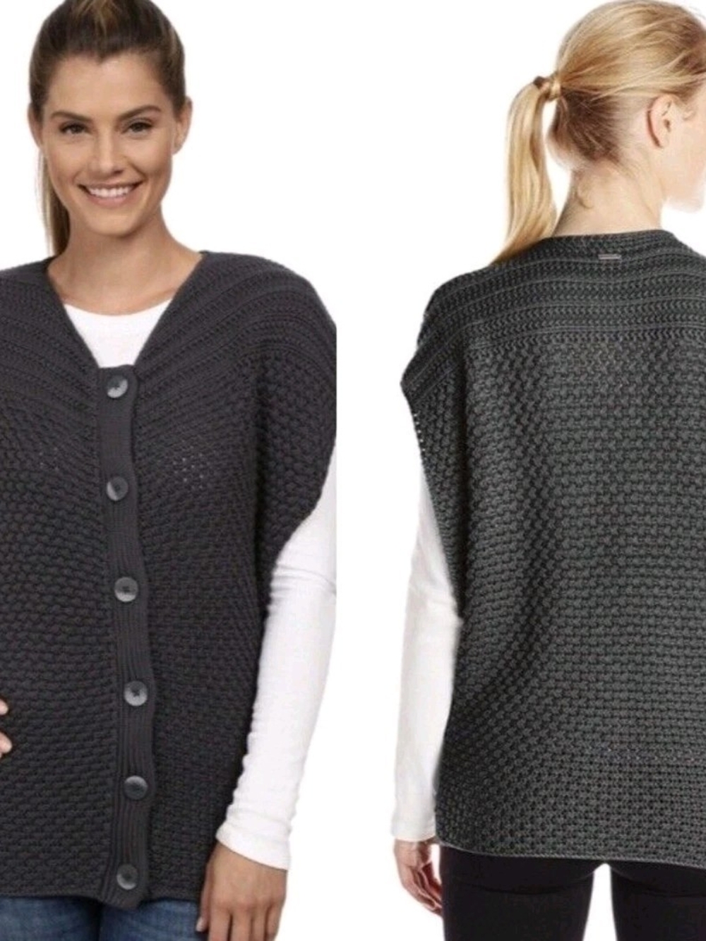 Prana Dark Gray Chunky Knit Button-Front Sweater Vest